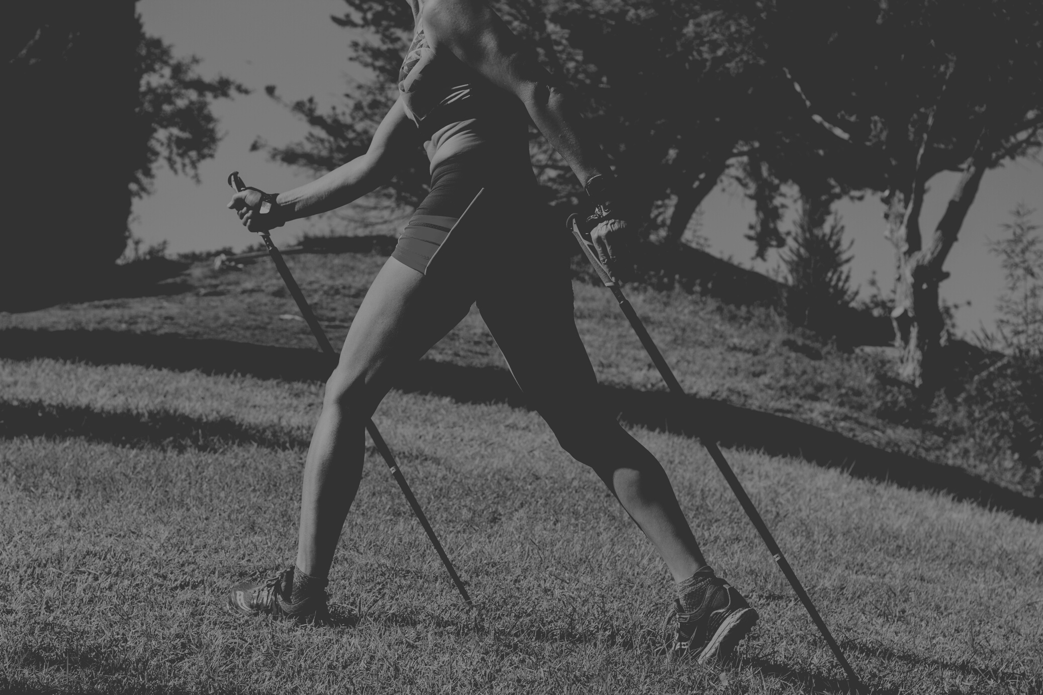 A woman doing nordic walking